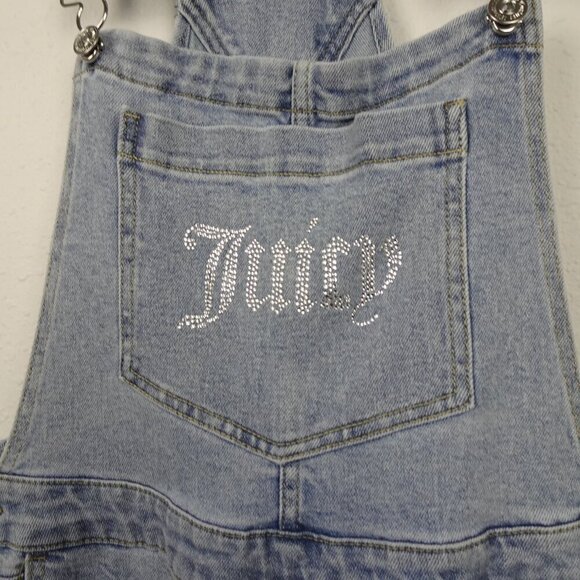 Juicy Couture Overalls Women's Size L Blue Denim Wide Leg Rhinestone Logo - Picture 4 of 10